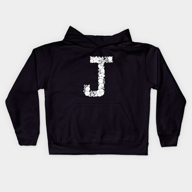 Floral Letter J Kids Hoodie by Litedawn